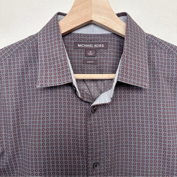 Michael Kors Mens Medium Slim Fit Patterned Printed Button Shirt - Picture 10 of 14